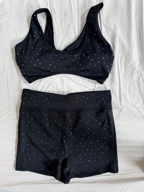 Black Rhinestone Athletic Crop Top & Skirt Set